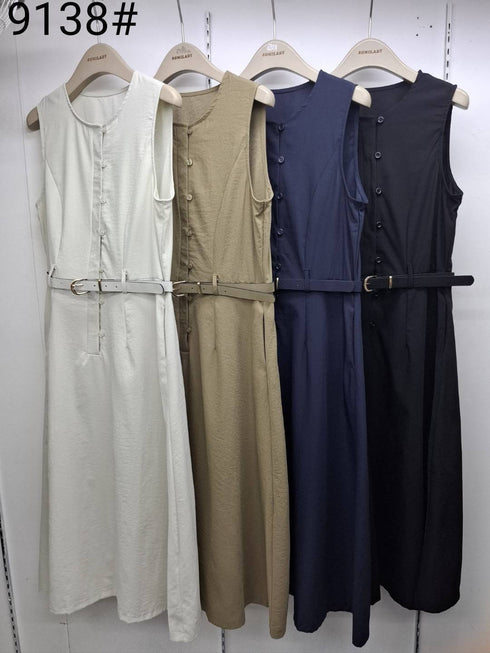 Sleeveless Belted Long Dress